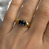 925 Sterling Silver Gold Plated Dark Blue Sapphire & Diamond Ring Size 7.5