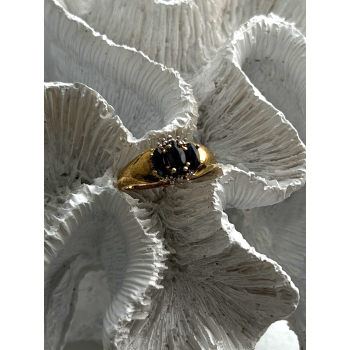 925 Sterling Silver Gold Plated Dark Blue Sapphire & Diamond Ring Size 7.5