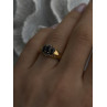 925 Sterling Silver Gold Plated Dark Blue Sapphire & Diamond Ring Size 7.5