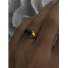 925 Sterling Silver Gold Plated Dark Blue Sapphire & Diamond Ring Size 7.5