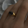 925 Sterling Silver Gold Plated Dark Blue Sapphire & Diamond Ring Size 7.5