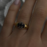 925 Sterling Silver Gold Plated Dark Blue Sapphire & Diamond Ring Size 7.5