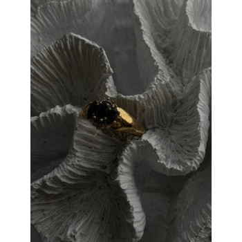 925 Sterling Silver Gold Plated Dark Blue Sapphire & Diamond Ring Size 7.5