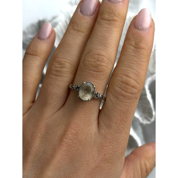 925 Sterling Silver Prasiolite Green Amethyst & Brown Tourmaline Ring Size 9