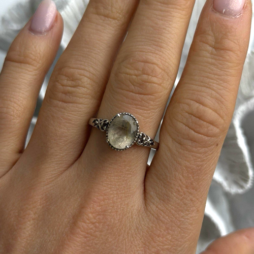 925 Sterling Silver Prasiolite Green Amethyst & Brown Tourmaline Ring Size 9