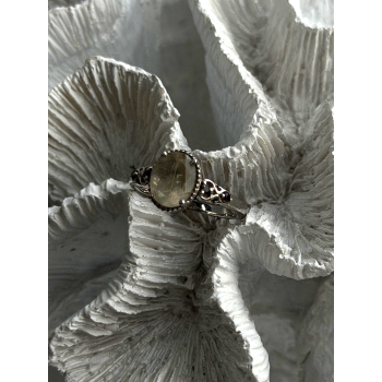 925 Sterling Silver Prasiolite Green Amethyst & Brown Tourmaline Ring Size 9