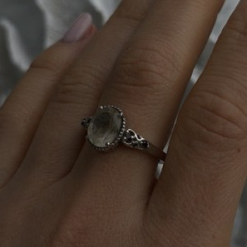 925 Sterling Silver Prasiolite Green Amethyst & Brown Tourmaline Ring Size 9