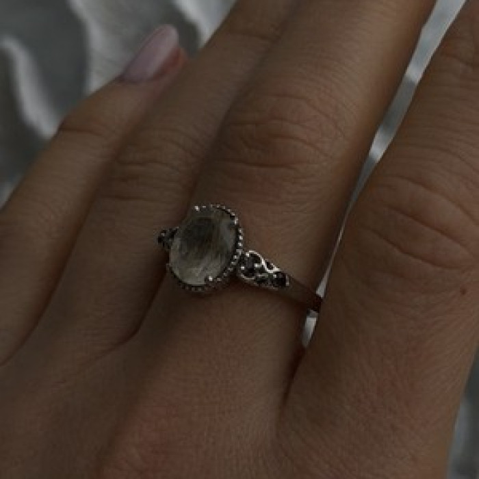 925 Sterling Silver Prasiolite Green Amethyst & Brown Tourmaline Ring Size 9