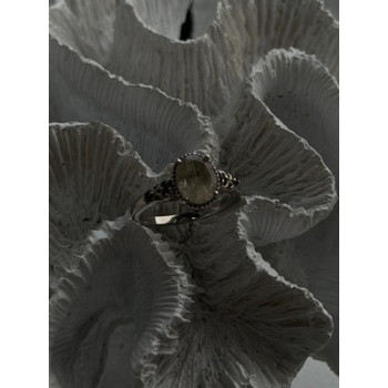 925 Sterling Silver Prasiolite Green Amethyst & Brown Tourmaline Ring Size 9