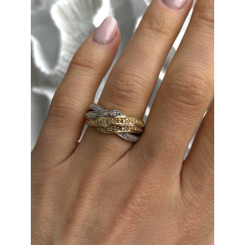 3 Colors  925 Sterling Silver Yellow & Rose Gold Plated White Topaz Ring Size 7