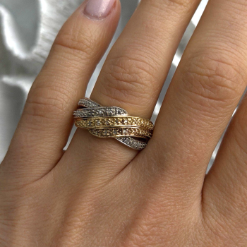 3 Colors  925 Sterling Silver Yellow & Rose Gold Plated White Topaz Ring Size 7