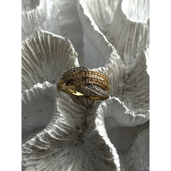 3 Colors  925 Sterling Silver Yellow & Rose Gold Plated White Topaz Ring Size 7