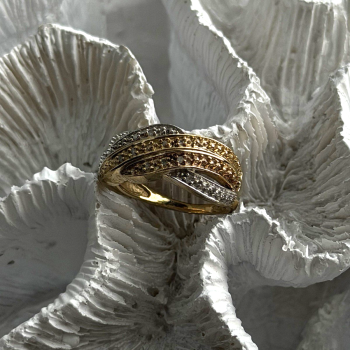 3 Colors  925 Sterling Silver Yellow & Rose Gold Plated White Topaz Ring Size 7