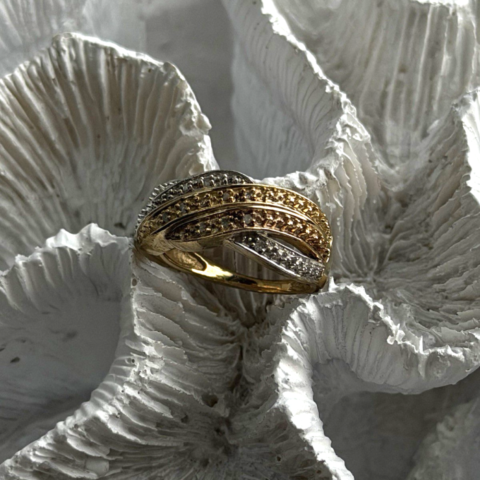 3 Colors  925 Sterling Silver Yellow & Rose Gold Plated White Topaz Ring Size 7