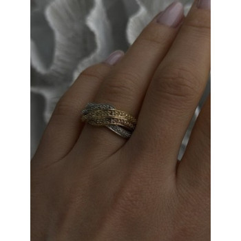 3 Colors  925 Sterling Silver Yellow & Rose Gold Plated White Topaz Ring Size 7