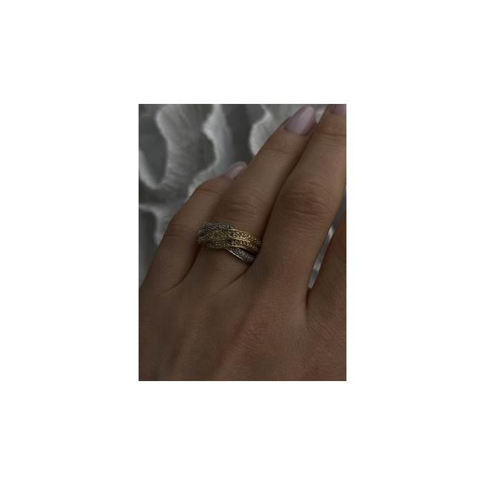 3 Colors  925 Sterling Silver Yellow & Rose Gold Plated White Topaz Ring Size 7