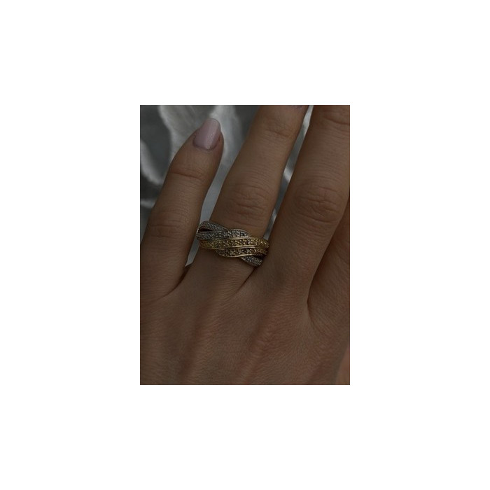 3 Colors  925 Sterling Silver Yellow & Rose Gold Plated White Topaz Ring Size 7