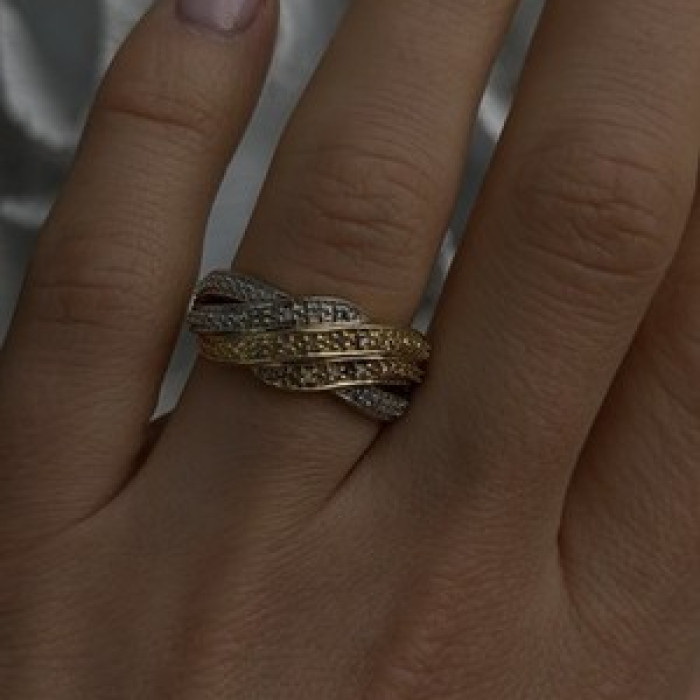 3 Colors  925 Sterling Silver Yellow & Rose Gold Plated White Topaz Ring Size 7
