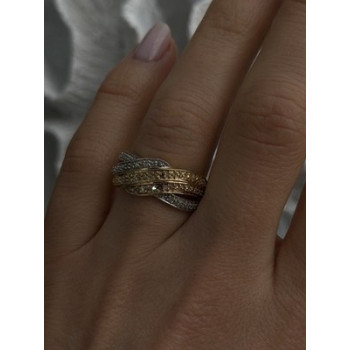 3 Colors  925 Sterling Silver Yellow & Rose Gold Plated White Topaz Ring Size 7