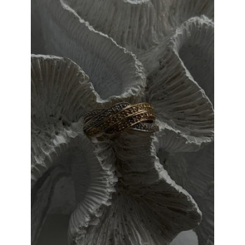 3 Colors  925 Sterling Silver Yellow & Rose Gold Plated White Topaz Ring Size 7