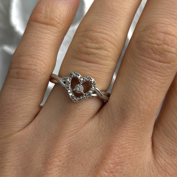 925 Sterling Silver White Colorless Topaz Heart Ring Size 7