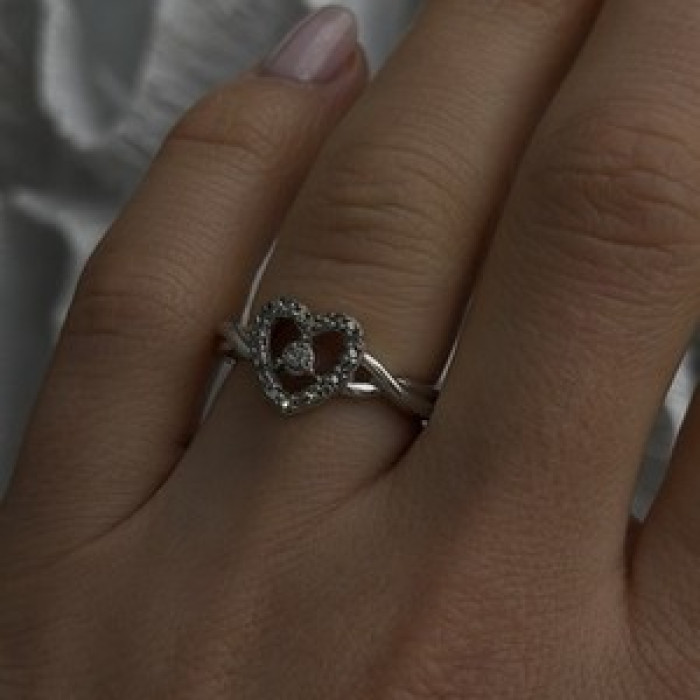 925 Sterling Silver White Colorless Topaz Heart Ring Size 7