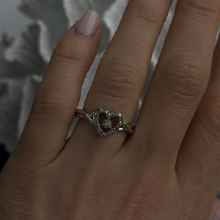 925 Sterling Silver White Colorless Topaz Heart Ring Size 7