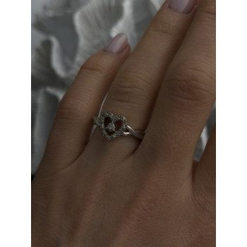 925 Sterling Silver White Colorless Topaz Heart Ring Size 7