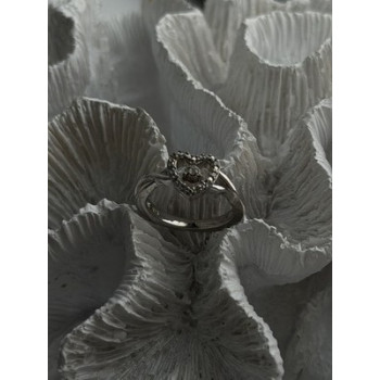 925 Sterling Silver White Colorless Topaz Heart Ring Size 7