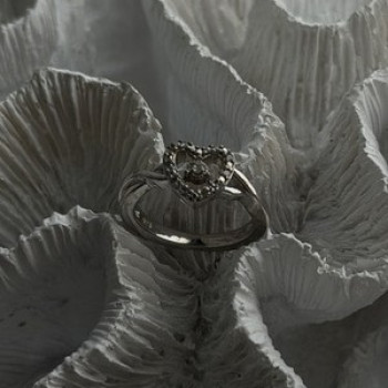 925 Sterling Silver White Colorless Topaz Heart Ring Size 7