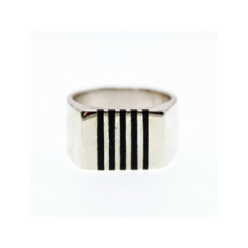 Men's 925 Sterling Silver Black Enamel Inserts Signet Ring Size 9.5