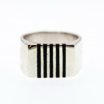 Men's 925 Sterling Silver Black Enamel Inserts Signet Ring Size 9.5