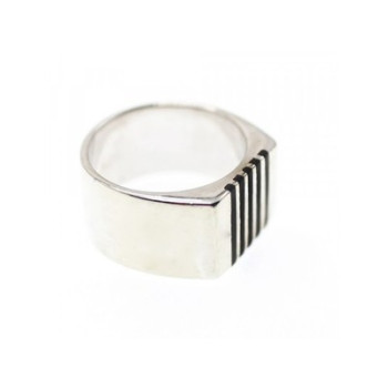Men's 925 Sterling Silver Black Enamel Inserts Signet Ring Size 9.5