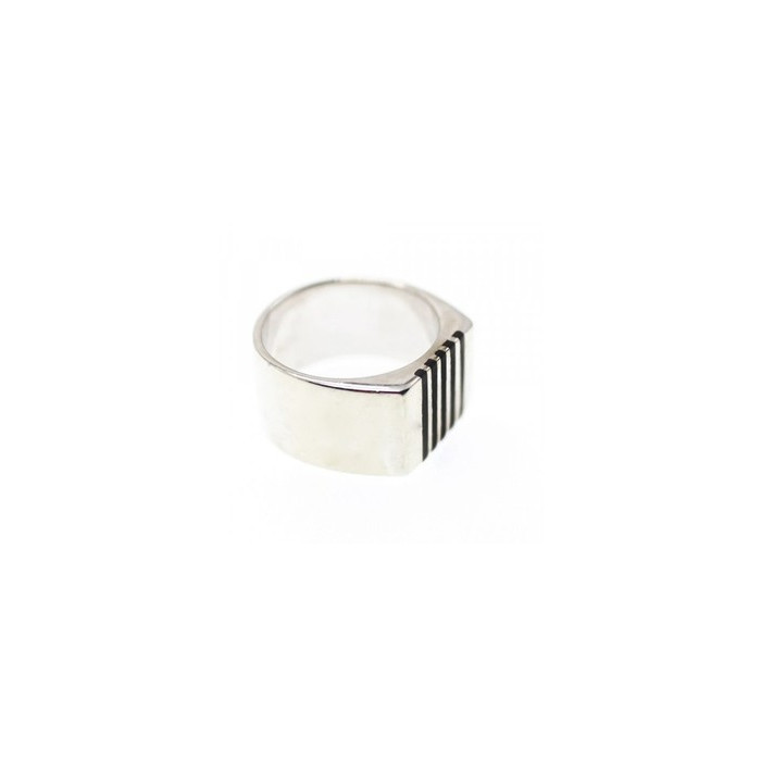 Men's 925 Sterling Silver Black Enamel Inserts Signet Ring Size 9.5