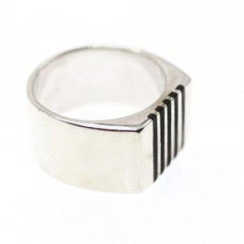 Men's 925 Sterling Silver Black Enamel Inserts Signet Ring Size 9.5
