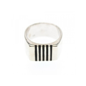 Men's 925 Sterling Silver Black Enamel Inserts Signet Ring Size 9.5
