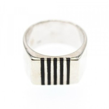 Men's 925 Sterling Silver Black Enamel Inserts Signet Ring Size 9.5