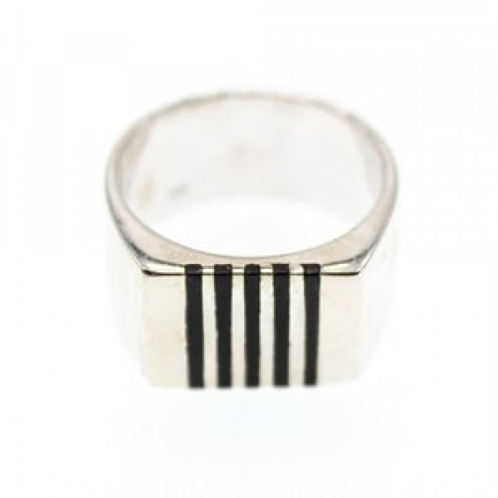 Men's 925 Sterling Silver Black Enamel Inserts Signet Ring Size 9.5