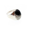 Vintage 925 Sterling Silver Black Jade & Marcasites Ring Size 8.5
