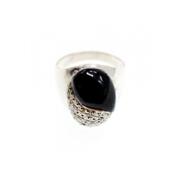 Vintage 925 Sterling Silver Black Jade & Marcasites Ring Size 8.5