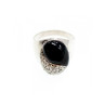 Vintage 925 Sterling Silver Black Jade & Marcasites Ring Size 8.5