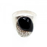 Vintage 925 Sterling Silver Black Jade & Marcasites Ring Size 8.5