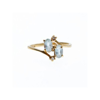 10K YELLOW GOLD  AQUAMARINE & DIAMONDS RING SIZE 5.5