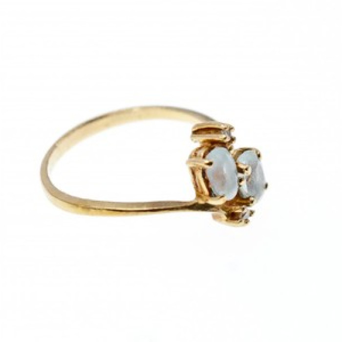 10K Yellow Gold Aquamarine & Diamonds Ring Size 5.5