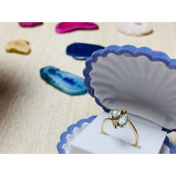 10K YELLOW GOLD  AQUAMARINE & DIAMONDS RING SIZE 5.5