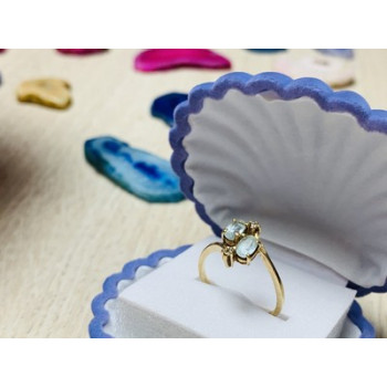 10K YELLOW GOLD  AQUAMARINE & DIAMONDS RING SIZE 5.5