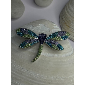 925 Sterling Silver Dragonfly Amethyst & Cz Pendant Length 1 Inch