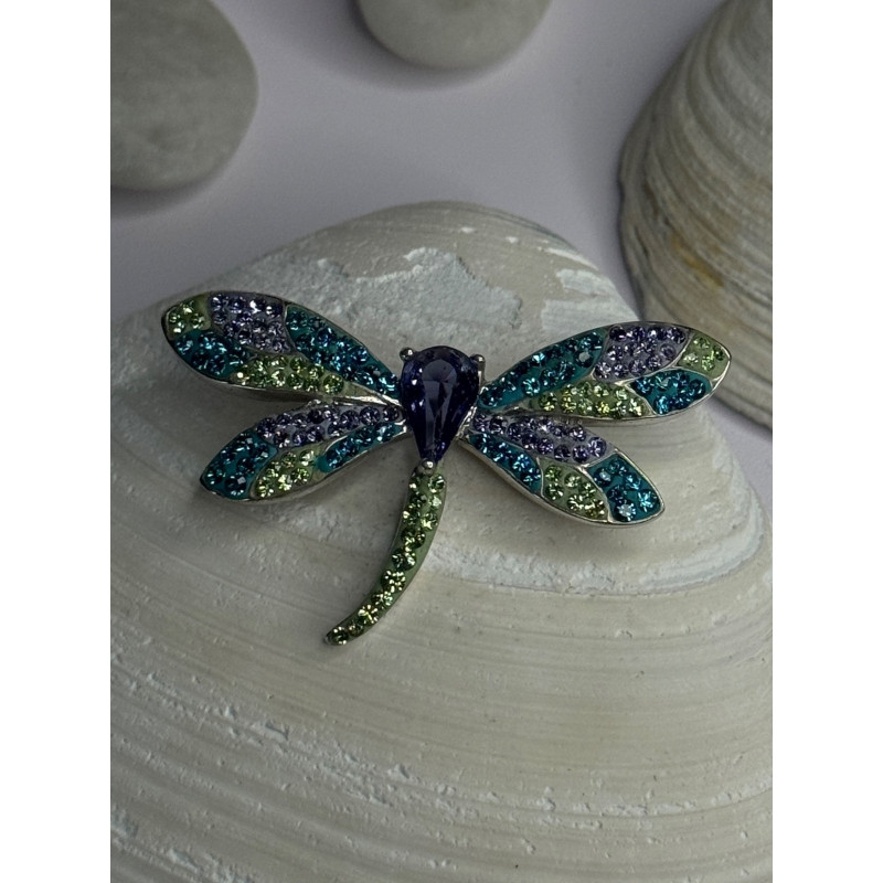 925 Sterling Silver Dragonfly Amethyst & Cz Pendant Length 1 Inch