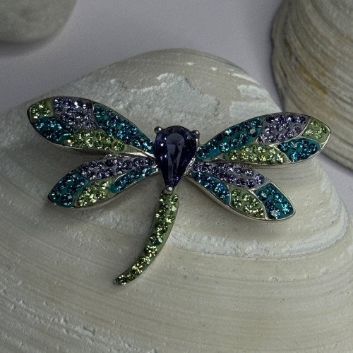 925 Sterling Silver Dragonfly Amethyst & Cz Pendant Length 1 Inch