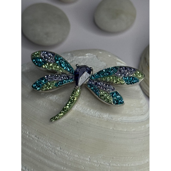 925 Sterling Silver Dragonfly Amethyst & Cz Pendant Length 1 Inch